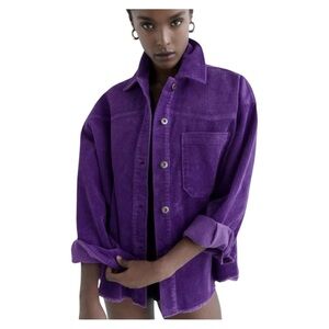 Zara Purple Corduroy Jacket Shacket Raw Hem Oversized Sz L